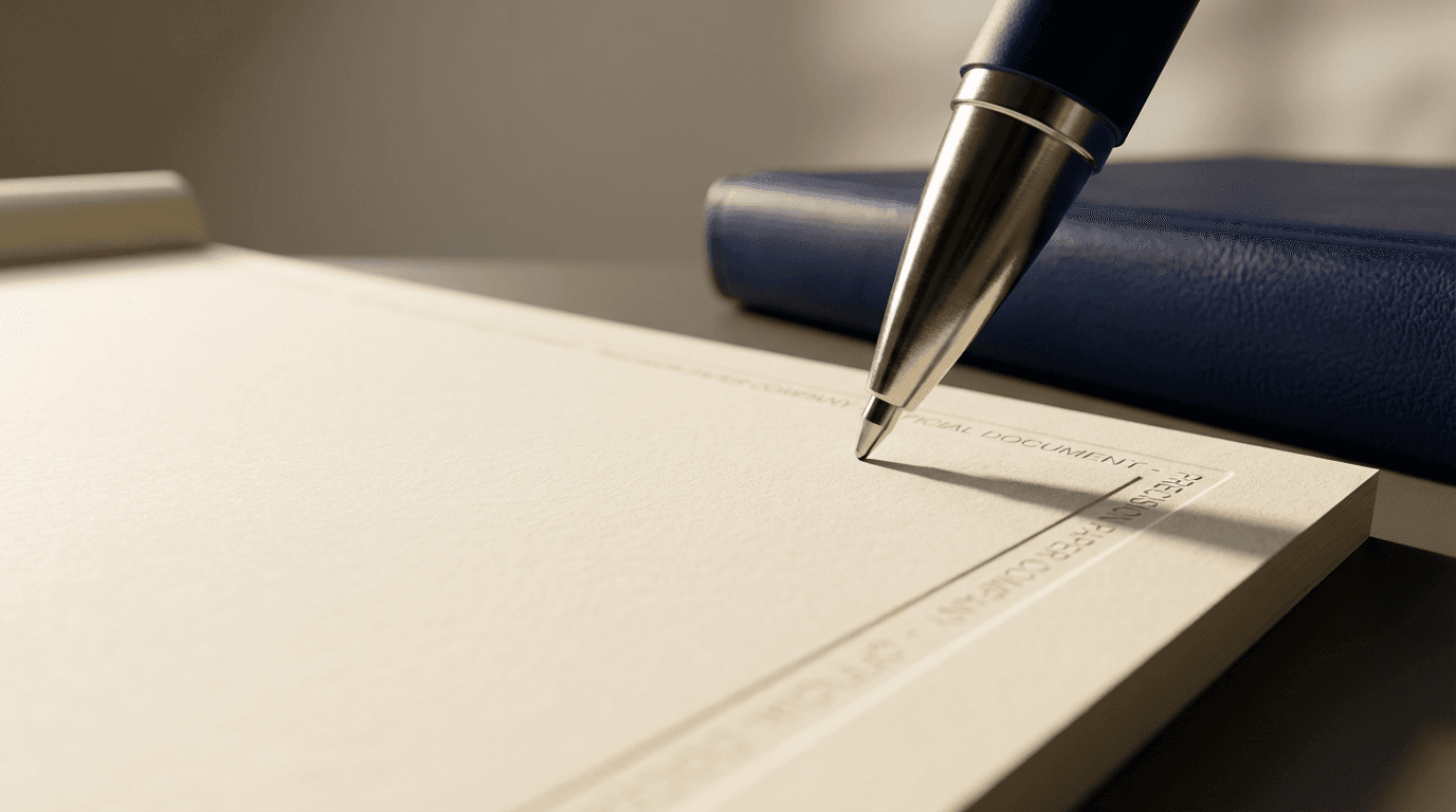 Close-up of a life insurance policy document being signed